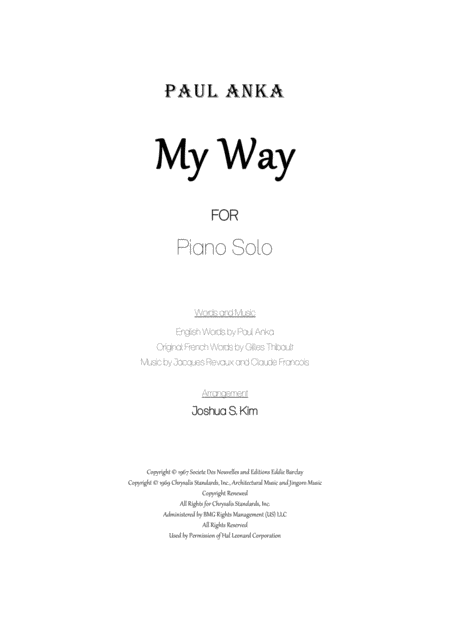 Free Sheet Music My Way For Piano Solo Easy Piano