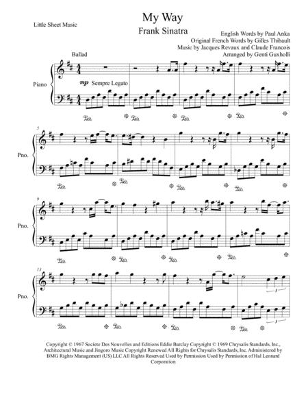 My Way Piano Solo Sheet Music