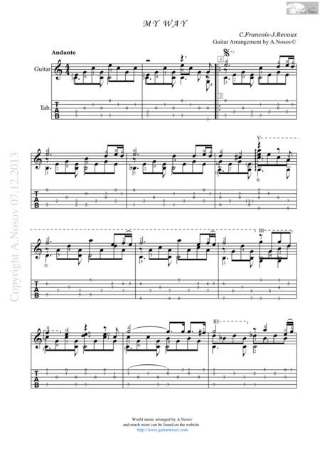 Free Sheet Music My Way Sheet Music For Guitar