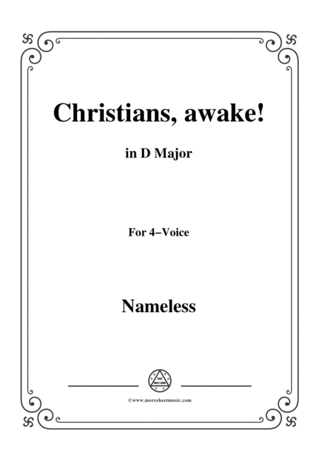 Nameless Christmas Carol Christians Awake In D Major For 4 Voice Sheet Music