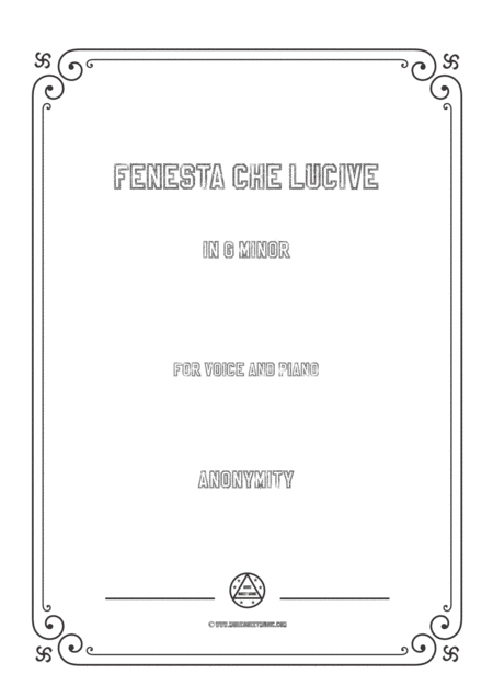 Free Sheet Music Nameless Fenesta Che Lucive In G Minor For Voice And Piano