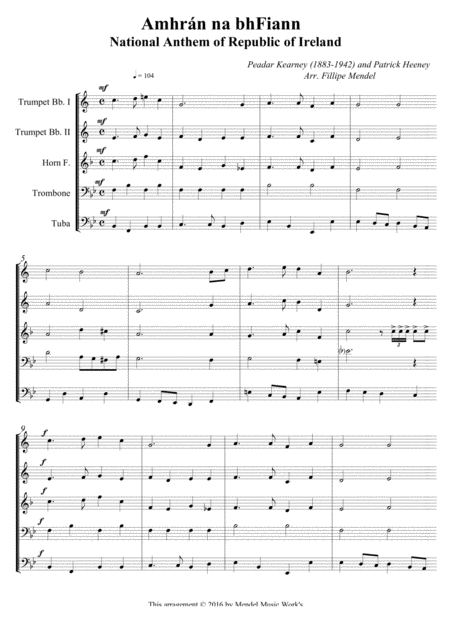 National Anthem Of Republic Of Ireland Sheet Music