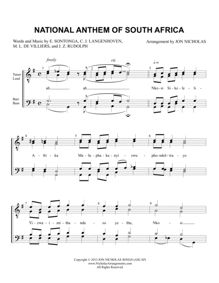 National Anthem Of South Africa Sheet Music