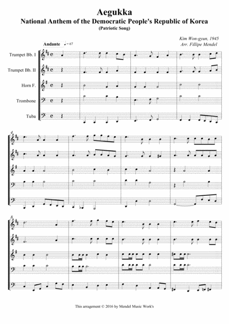 National Anthem Of The Democratic Peoples Republic Of Korea Sheet Music
