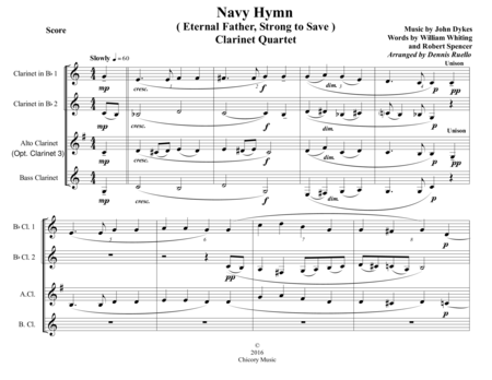 Free Sheet Music Navy Hymn Eternal Father Strong To Save Clarinet Quartet