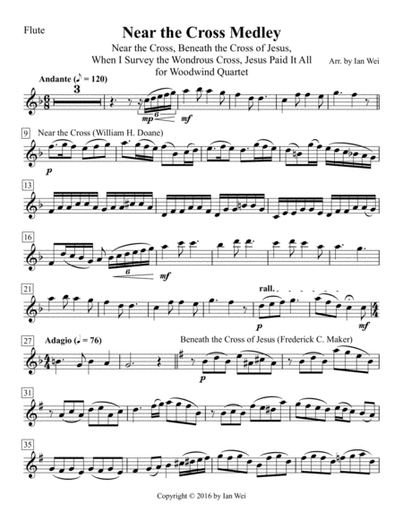 Near The Cross Medley For Woodwind Quartet Sheet Music