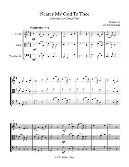 Nearer My God To Thee Arranged For String Trio Sheet Music