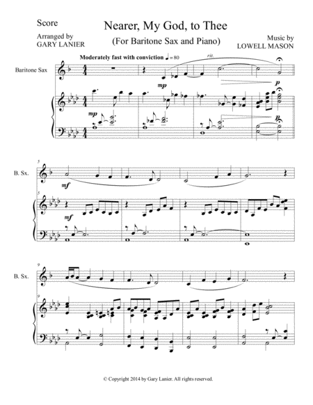 Nearer My God To Thee Duet Baritone Sax Piano With Score And Instrument Part Sheet Music