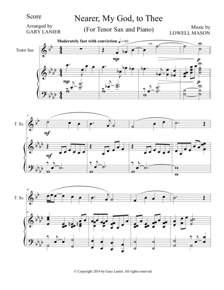 Nearer My God To Thee Duet Tenor Sax Piano With Score And Instrument Part Sheet Music