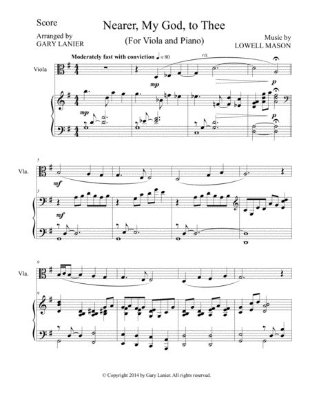 Free Sheet Music Nearer My God To Thee Duet Viola Piano With Score And Instrument Part