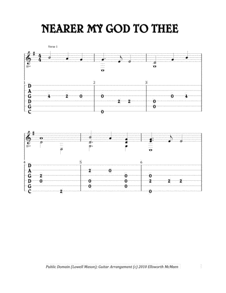 Nearer My God To Thee For Fingerstyle Guitar Tuned Cgdgad Sheet Music