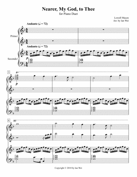 Nearer My God To Thee For Piano Duet Sheet Music