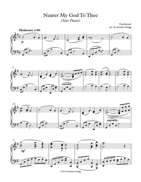 Nearer My God To Thee Solo Piano Sheet Music