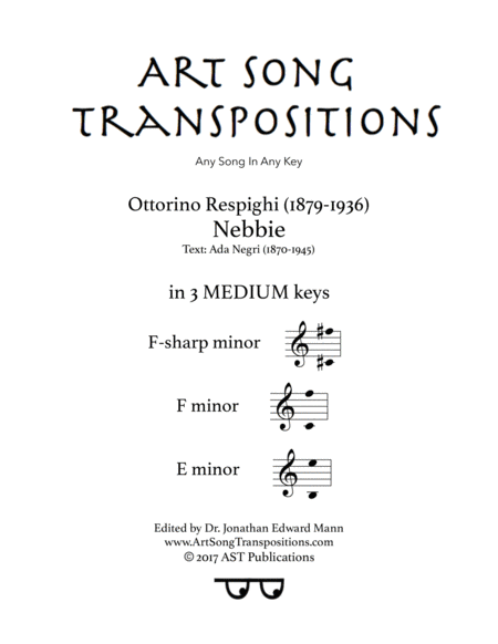 Nebbie In 3 Medium Keys F Sharp F E Minor Sheet Music