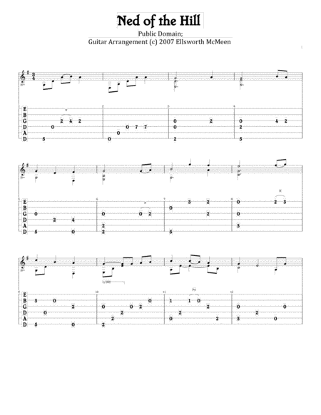 Free Sheet Music Ned Of The Hill For Fingerstyle Guitar Tuned Drop D