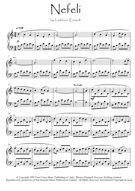 Nefeli Piano Solo By Einaudi Sheet Music