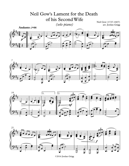 Neil Gows Lament For The Death Of His Second Wife Solo Piano Sheet Music