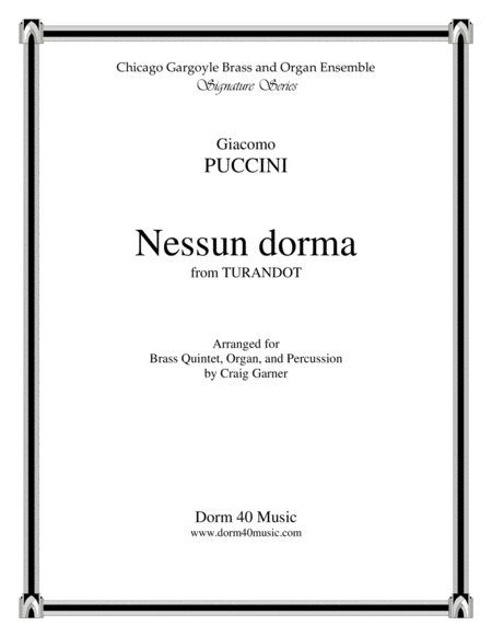 Free Sheet Music Nessun Dorma For Brass Quintet And Organ