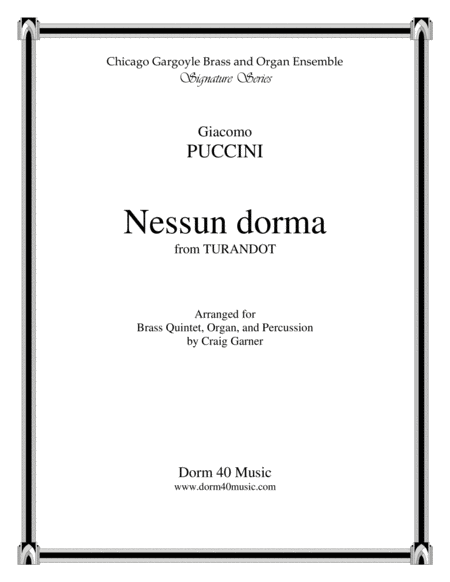 Nessun Dorma For Brass Quintet And Organ Sheet Music