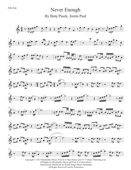 Free Sheet Music Never Enough Easy Key Of C Alto Sax