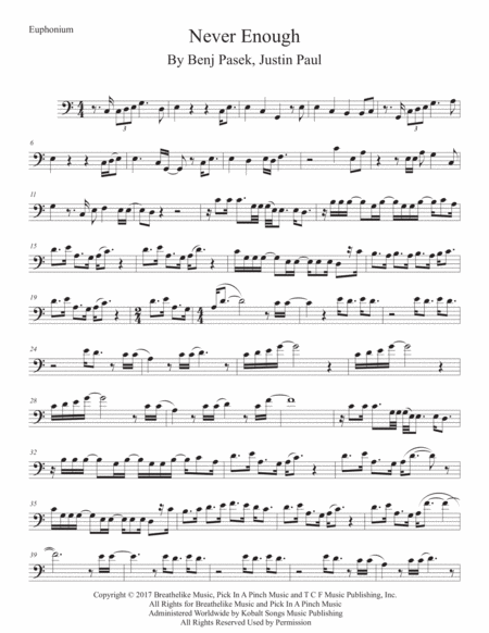 Free Sheet Music Never Enough Easy Key Of C Euphonium