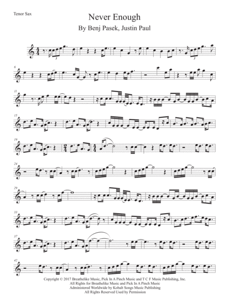 Free Sheet Music Never Enough Easy Key Of C Tenor Sax