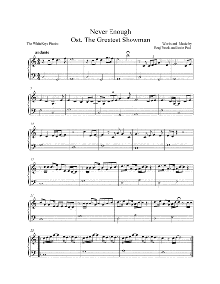 Never Enough Easy On C Major Sheet Music