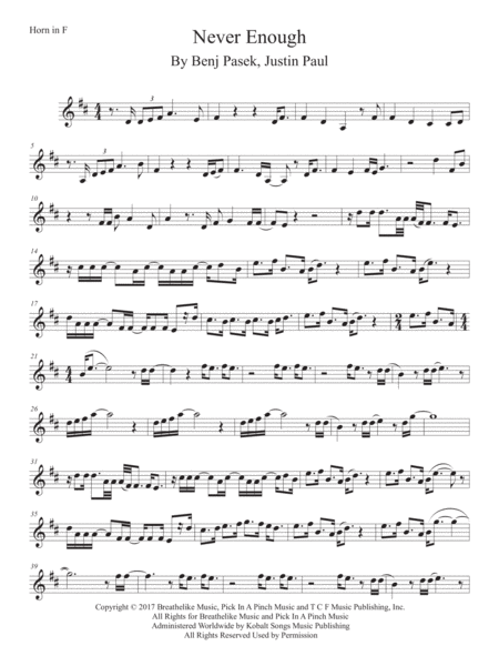 Free Sheet Music Never Enough Horn In F