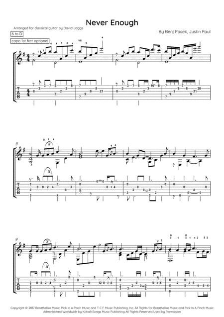 Free Sheet Music Never Enough Including Tablature