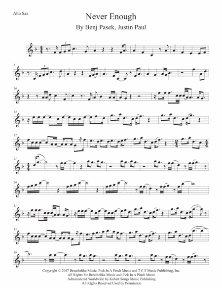 Never Enough Original Key Alto Sax Sheet Music