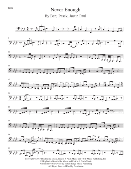 Never Enough Original Key Tuba Sheet Music