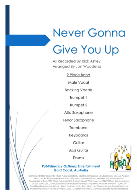 Never Gonna Give You Up 9 Piece Band Sheet Music