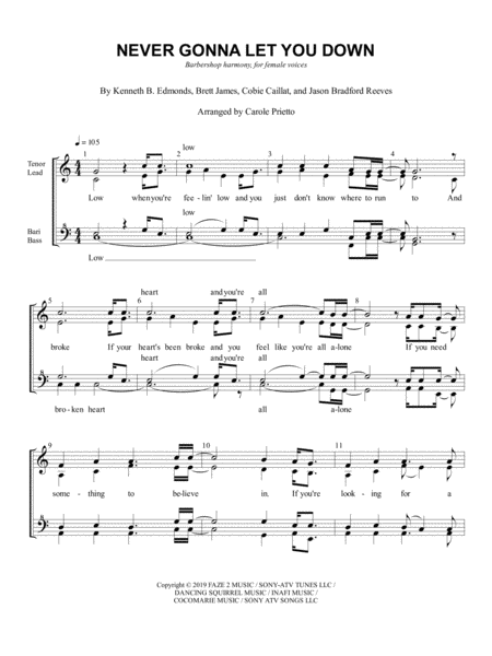 Free Sheet Music Never Gonna Let You Down Quartet Pricing