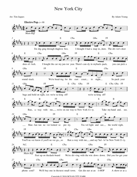 New York City By Owl City Vocal Lead Sheet High Voice Sheet Music