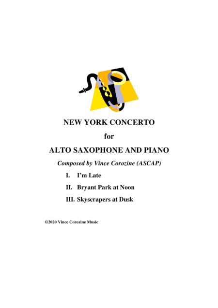 Free Sheet Music New York Concerto For Saxophone And Piano