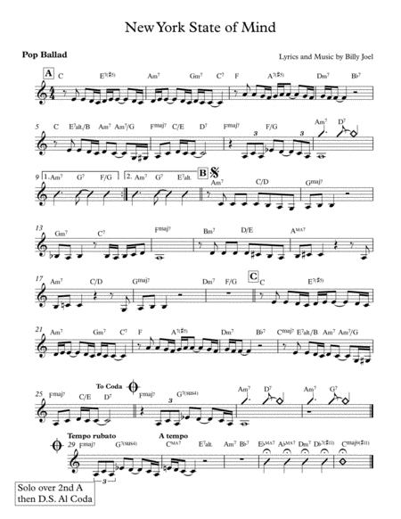 Free Sheet Music New York State Of Mind Lead Sheet