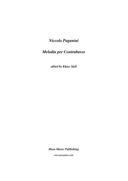 Nicolo Paganini Melodia Per Contrabasso Transcribed And Edited By Klaus Stoll Sheet Music