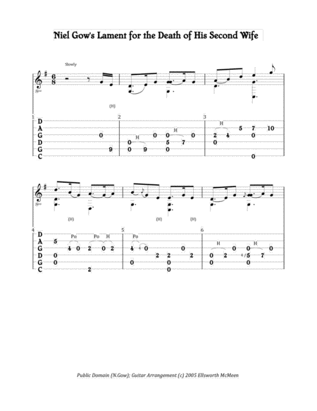 Niel Gows Lament For The Death Of His Second Wife For Fingerstyle Guitar Tuned Cgdgad Sheet Music