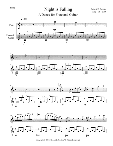 Night Is Falling For Flute C Instrument And Classical Guitar Sheet Music