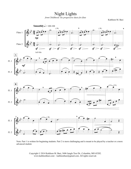 Night Lights From Childhood Six Progressive Duets For Flute Sheet Music