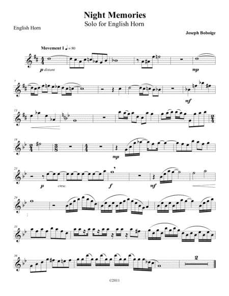 Night Memories For English Horn And Piano Sheet Music