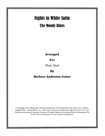 Free Sheet Music Nights In White Satin Flute Duet