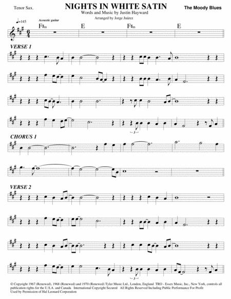 Free Sheet Music Nights In White Satin Tenor Sax