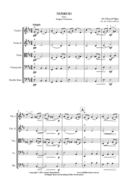 Nimrod From Enigma Variations By Sir Edward Elgar Arranged For String Orchestra By Adrian Mansukhani Sheet Music