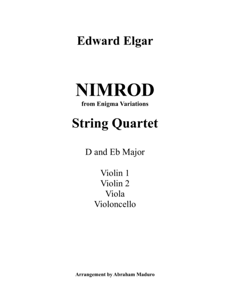 Nimrod From Enigma Variations String Quartet Two Tonalities Included Sheet Music