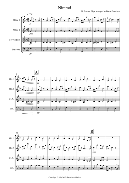 Free Sheet Music Nimrod From The Enigma Variations For Double Reed Quartet