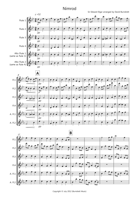 Nimrod From The Enigma Variations For Flute Quartet Sheet Music