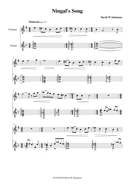 Free Sheet Music Ningals Song For Clarinet And Guitar