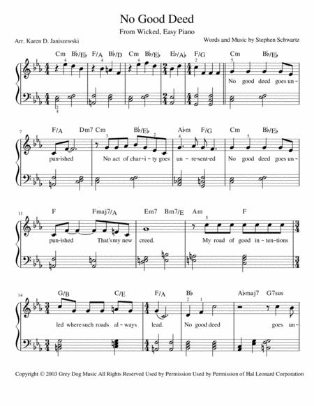 No Good Deed Wicked Easy Piano Sheet Music