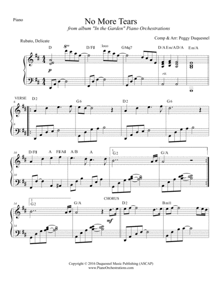 No More Tears Solo Piano Sheet Music